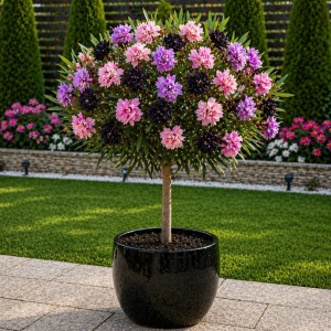 Leandru Pomisor Multicolor - Flori Duble Roz Negru Mov - Rezisent La Ger -25°c - Ghiveci 5L H 80 - 90 cm