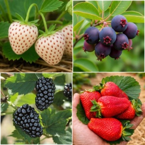 Pachet Promo 4 Arbusti Fructiferi - Capsun Pineberry, Capsun Gigantella, Afin Canadian, Mur Reuben - Ghiveci