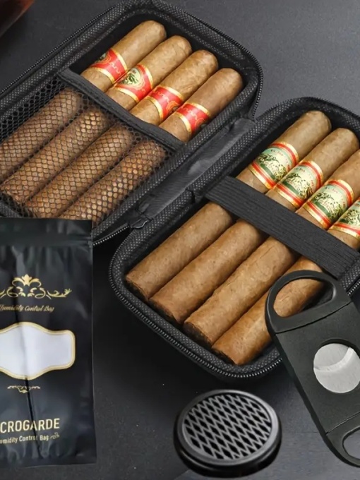 Humidor portabil cu cutter pentru 8 trabucuri, rezistent la apă și umiditate
