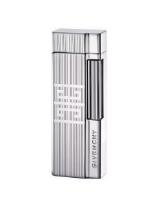 Brichetă de lux Givenchy argintie, metalică, cu aprindere pe piatră și flacără reglabilă