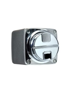 Brichetă Sarome de birou piezoelectrică, vedere laterala, fundal alb, sistem piezo, reincarcabila, culoare gris cu argintiu lucios