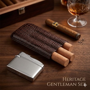 Set cadou premium: etui din piele naturală design crocodil și brichetă Pierre Cardin Retro