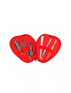 Trusa manichiura Gino Casti inox 6 piese in etui rosu in forma de inima cu fermoar