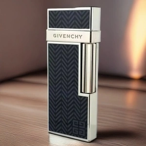 Brichetă de lux Givenchy 4404, design geometric negru-gri, aprindere clasică cu piatră