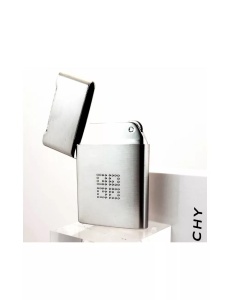 Brichetă de lux Givenchy 3307 argintie, capac deschis, sistem aprindere cu piatra