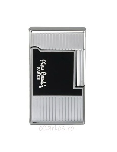 Brichetă metalică de lux Pierre Cardin MF 78-01, vedere complet frontala culoare negru/argintiu lucios, cu logo brandului pe partea neagra a produsului