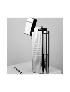 Bricheta Givenchy metalica argintie inscriptionata cu logo-ul brandului vedere cu capacul deschis