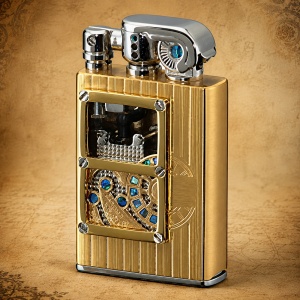 Brichetă Sarome SV10 Solid Brass, mecanică transparentă, cu piatră și gaz