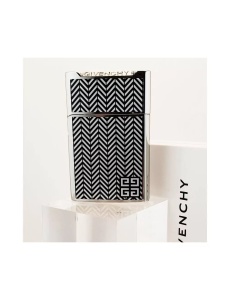 Brichetă de lux Givenchy 3311 cu model geometric, vedere frontala, capacul este inchis, culori alb cu negru, logo brandului frontal