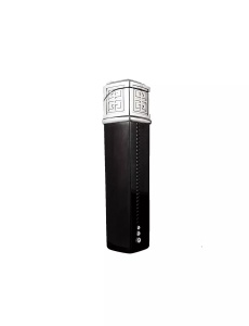 Brichetă Givenchy metalică neagră cu cristale Swarovski, vedere unghiulara, piezoelectrica, capac argintiucorp negru 