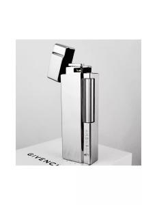 Bricheta de lux Givenchy, metalica, culoare cromat satinat, aprindere cu piatra, unisex, vedere laterala cu capacul deschis