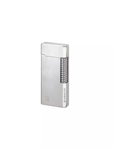 Brichetă metalică de lux Givenchy 3011 argintie, sistem aprindere cu piatra, brand inscriptionat pe muchie