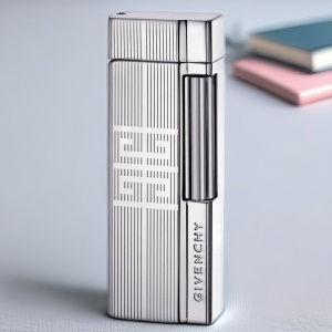 Brichetă de lux Givenchy 4103 argintie – metalică, aprindere cu piatră, reîncărcabilă, Unisex