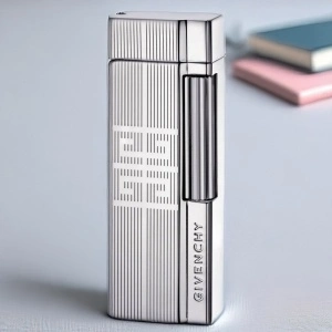 Brichetă de lux Givenchy 4103 argintie – metalică, aprindere cu piatră, reîncărcabilă, Unisex