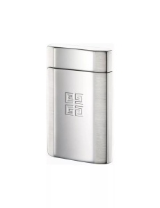 Brichetă de lux Givenchy argintiu satinat, metalică, cu logo gravat și flacără reglabilă
