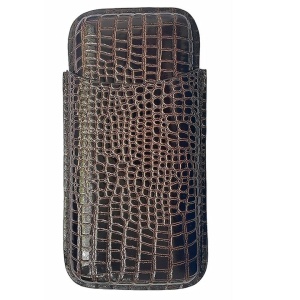 Etui trabucuri din piele naturală, design crocodil, capacitate 3 trabucuri, maro brun - Img 5