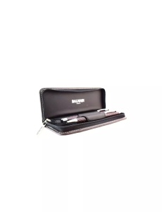 Set cadou Balmain cu 2 instrumente de scris roller + pix, culoare maro, etui din piele sintetica, 