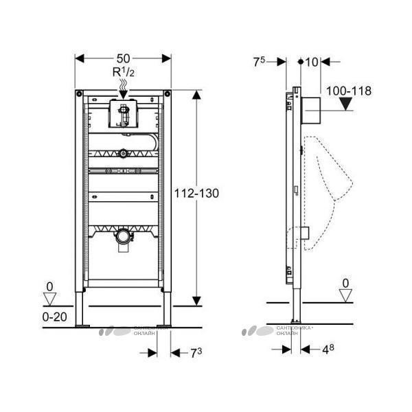 Rama de montaj Geberit, Duofix, pentru pisoar, 130 cm, alimentare de sus - 1 | YEO