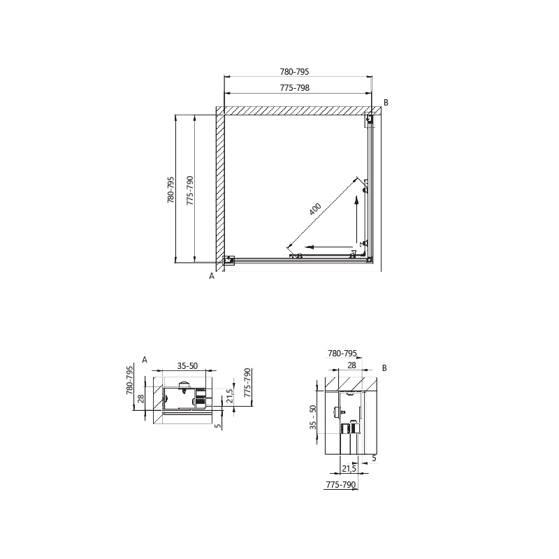Cabină de duș Kolpasan, Venus Q, sticlă transparentă, 80 x 80, crom - 2 | YEO