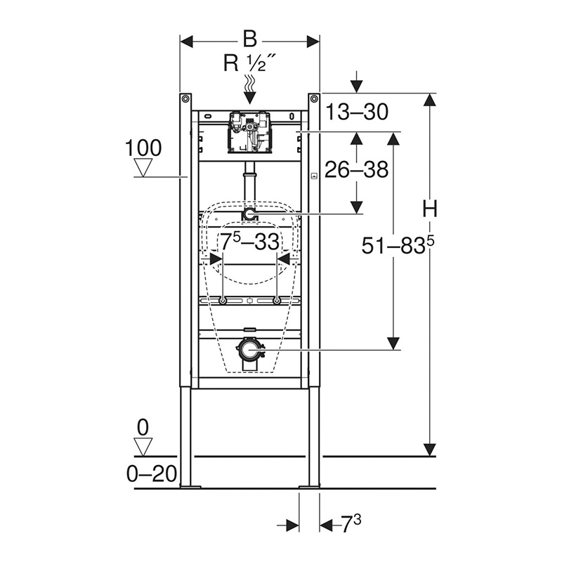 Ramă de montaj, Geberit, Duofix, pentru pisoar, universal, 130 cm - 1 | YEO
