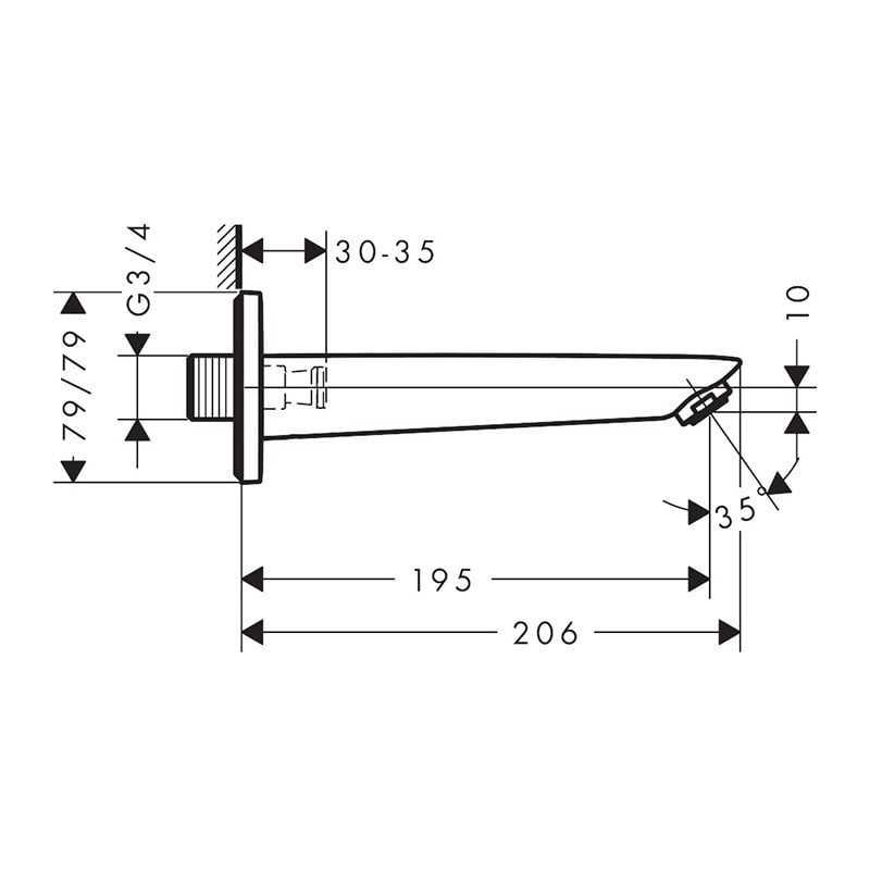 Pipa de umplere pentru cada, Hansgrohe, Logis, negru mat - 2 | YEO