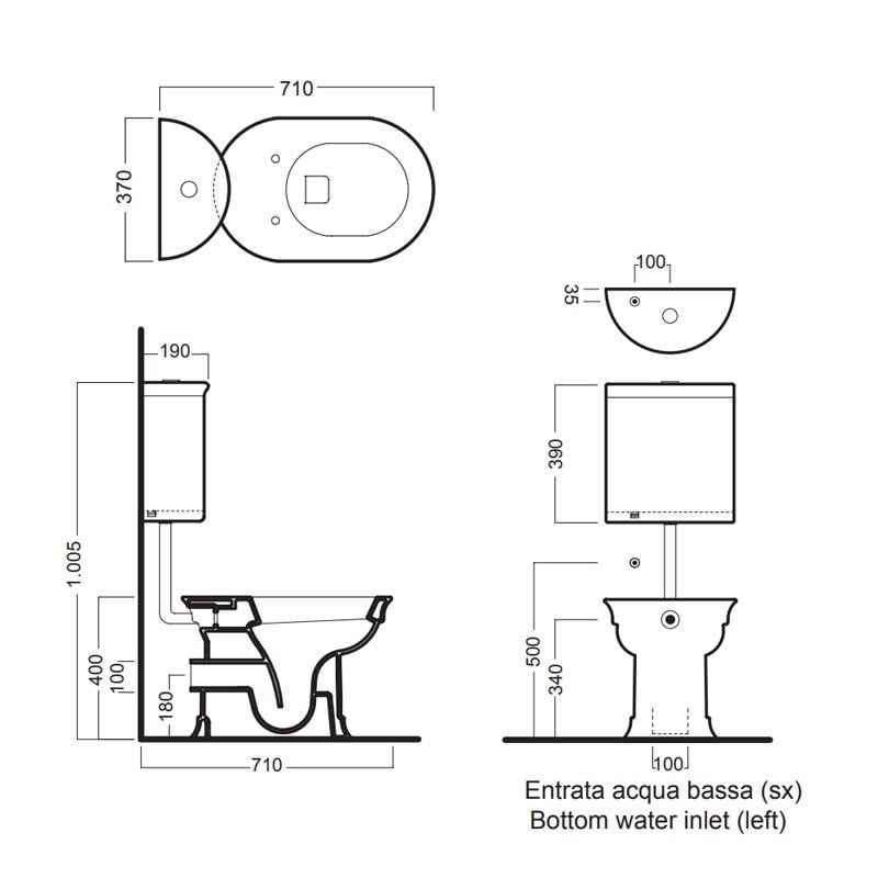 Vas WC stativ, Hatria, Dolcevita, cu iesire orizontala, alb - 1 | YEO