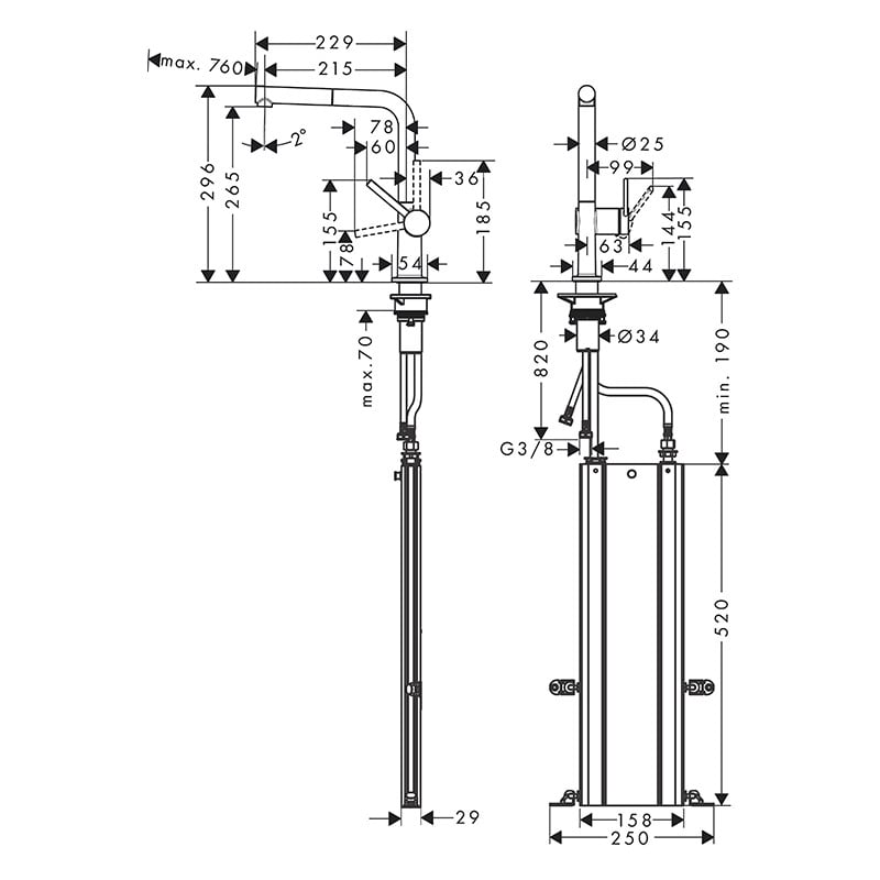 Baterie de bucătărie, Hansgrohe, Talis M54 270, cu pipă extractibilă, sBox, negru mat - 2 | YEO