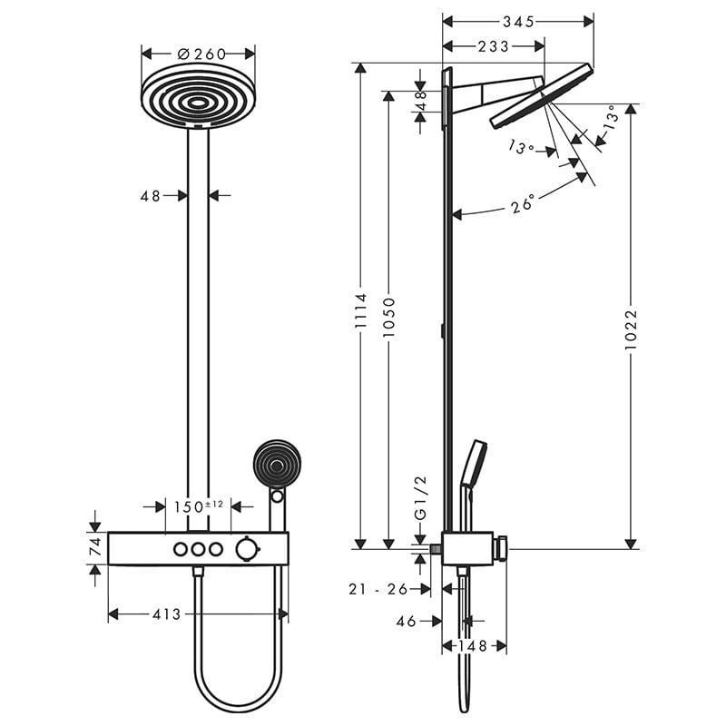 Coloană de duș, Hansgrohe, Pulsify S 260 2 jeturi, baterie ShowerTablet Select 400, bronz periat, 24240140 - 2 | YEO