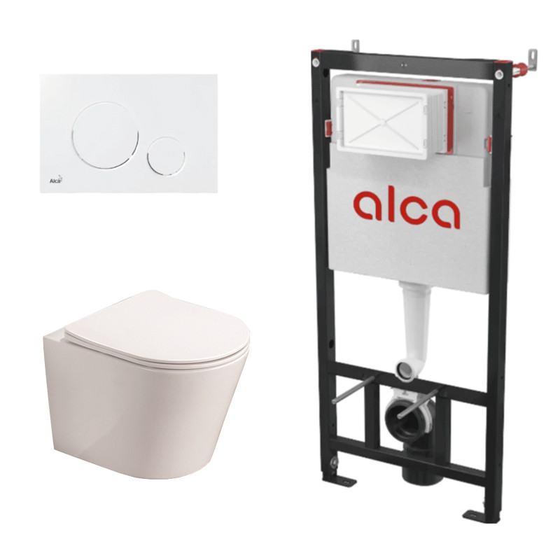 Set complet vas WC suspendat Fluminia, Clementina, Alb, cu rezervor Alca si clapeta alba