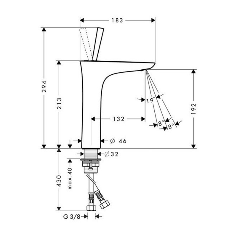 Baterie lavoar Hansgrohe, PuraVida 200, cu ventil click-clack, mâner joystick, alb/crom - 3 | YEO