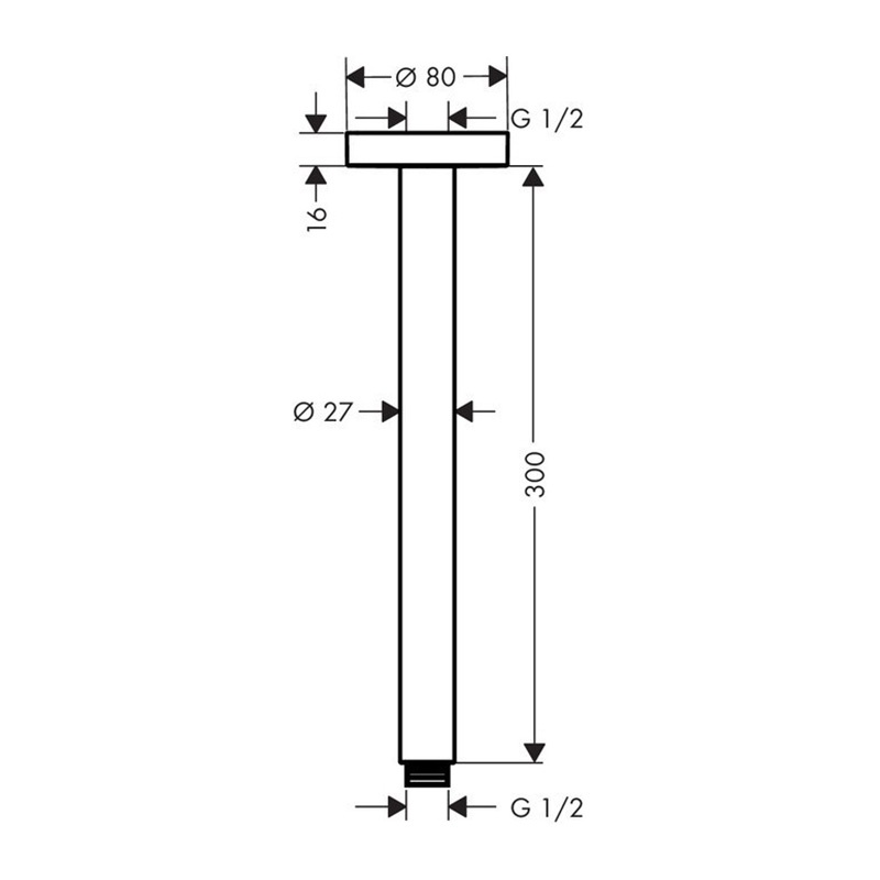 Brat de duș Hansgrohe, fix, cu montaj pe perete, 30 cm, crom - 1 | YEO