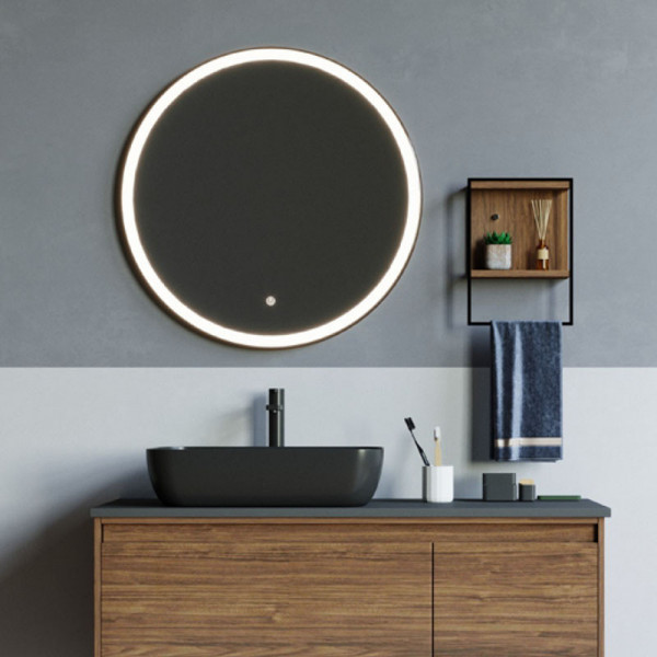 Oglindă Fluminia, Black-Boy-60, rotundă, iluminare LED și dezaburire, ramă neagră_2