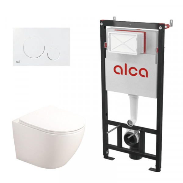 Set complet vas WC suspendat Fluminia, Alfonzo, alb, cu rezervor Alca și clapetă albă_21