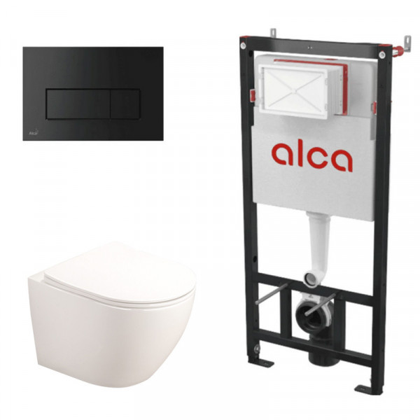 Set complet vas WC suspendat, Fluminia, Alfonzo, cu rezervor Alcadrain și clapetă neagră_9