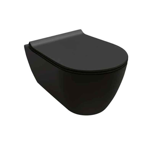 Set vas suspendat WC Hatria, Fusion, PureRim, cu capac soft close, quick release, negru mat_4