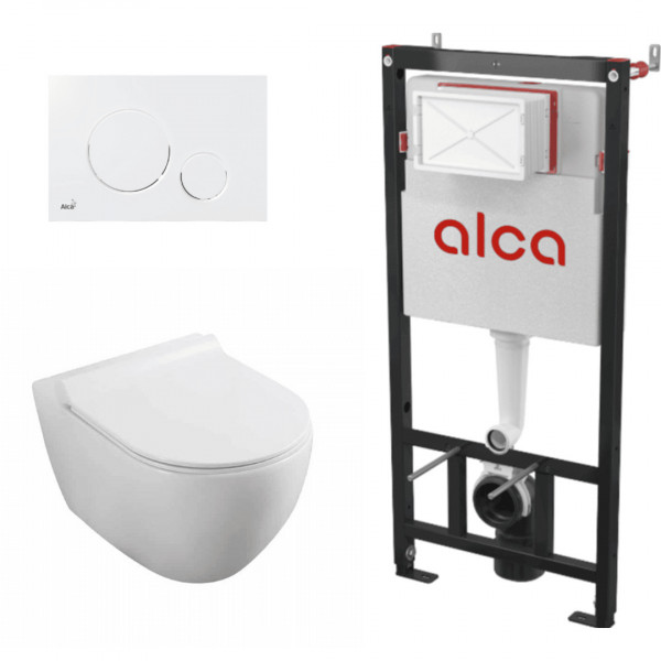 Set complet vas WC suspendat Fluminia, Minerva, Alb, cu rezervor Alca si clapeta alba_5