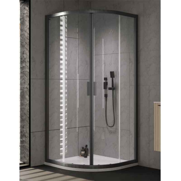 Cabină de duș semirotundă Kolpasan Venus R, 80x80 cm, sticlă securizată, profil negru mat_1