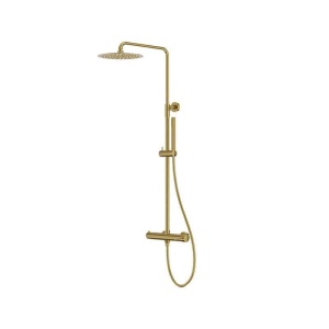 Coloana de dus Lavita, Verdi, cu baterie, palarie dus rotunda, bara si furtun, 1 jet, brushed gold_6
