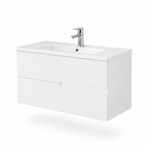 Mobilier pentru lavoar pe blat Fluminia, Malta, finisaj riflat, 100 cm, alb_9