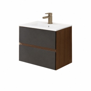 Mobilier suspendat pentru lavoar Fluminia, Genova 60, front și laterale netede, nero mat/rovere moka_17