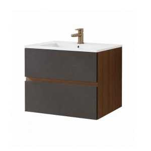 Mobilier suspendat pentru lavoar Fluminia, Genova 80, front și laterale netede, nero mat/rovere moka_16