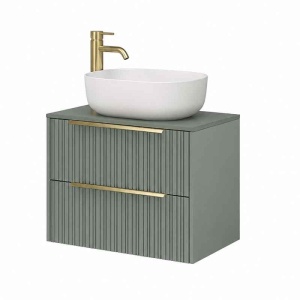 Mobilier suspendat pentru lavoar pe blat Fluminia Istria 80, cu 2 sertare, front riflat, 80x46 cm, salvia, mânere aurii_18