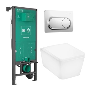Set complet vas WC suspendat Hansgrohe EluPura Q, cu spălare AquaFall Flush, cu rezervor si clapeta_1