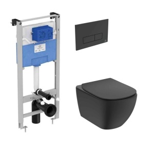 Set complet vas WC suspendat Ideal Standard Tesi, cu spalare Aquablade, negru mat rezervor si clapeta neagra_14