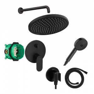 Set de duș, Hansgrohe, cu baterie Rebris S, pălărie Crometta S 240 și pară de duș, cot racord și furtun, negru mat