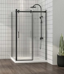 Cabina de dus Mediterraneo, Panda black, 120 x 90, cu usa culisanta si perete lateral fix, negru_12