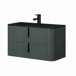 Mobilier suspendat pentru lavoar Fluminia Pisa 100 cm, front riflat, 100 × 46 cm, verde Italia, mâner negru_6