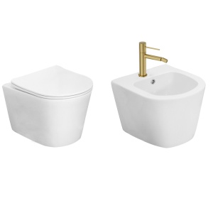 Set vas WC și bideu suspendat alb, Fluminia, Clementina, baterie LaVita, Verdi, fără ventil, brushed gold_4