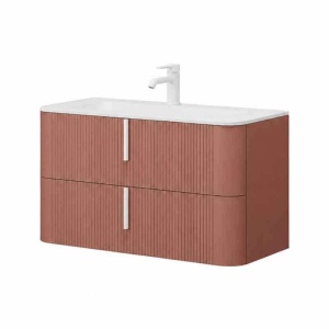 Mobilier suspendat pentru lavoar Fluminia Pisa 100 cm, front riflat, 100 × 46 cm, mattone, mâner alb mat_7