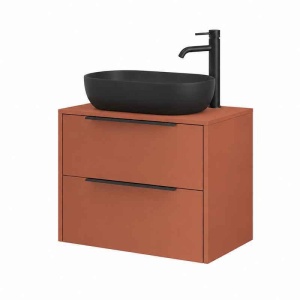 Mobilier suspendat pentru lavoar pe blat Fluminia Istria 80, front neted, 80x46 cm, mattone, mâner negru_4